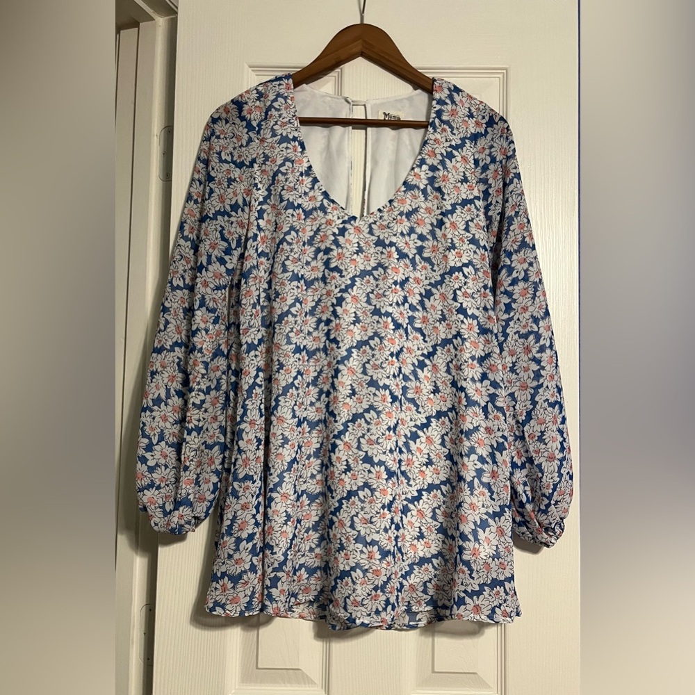 Show Me Your MuMu Blue Floral V-Neck Tunic Dress. Small. $168 MSRP